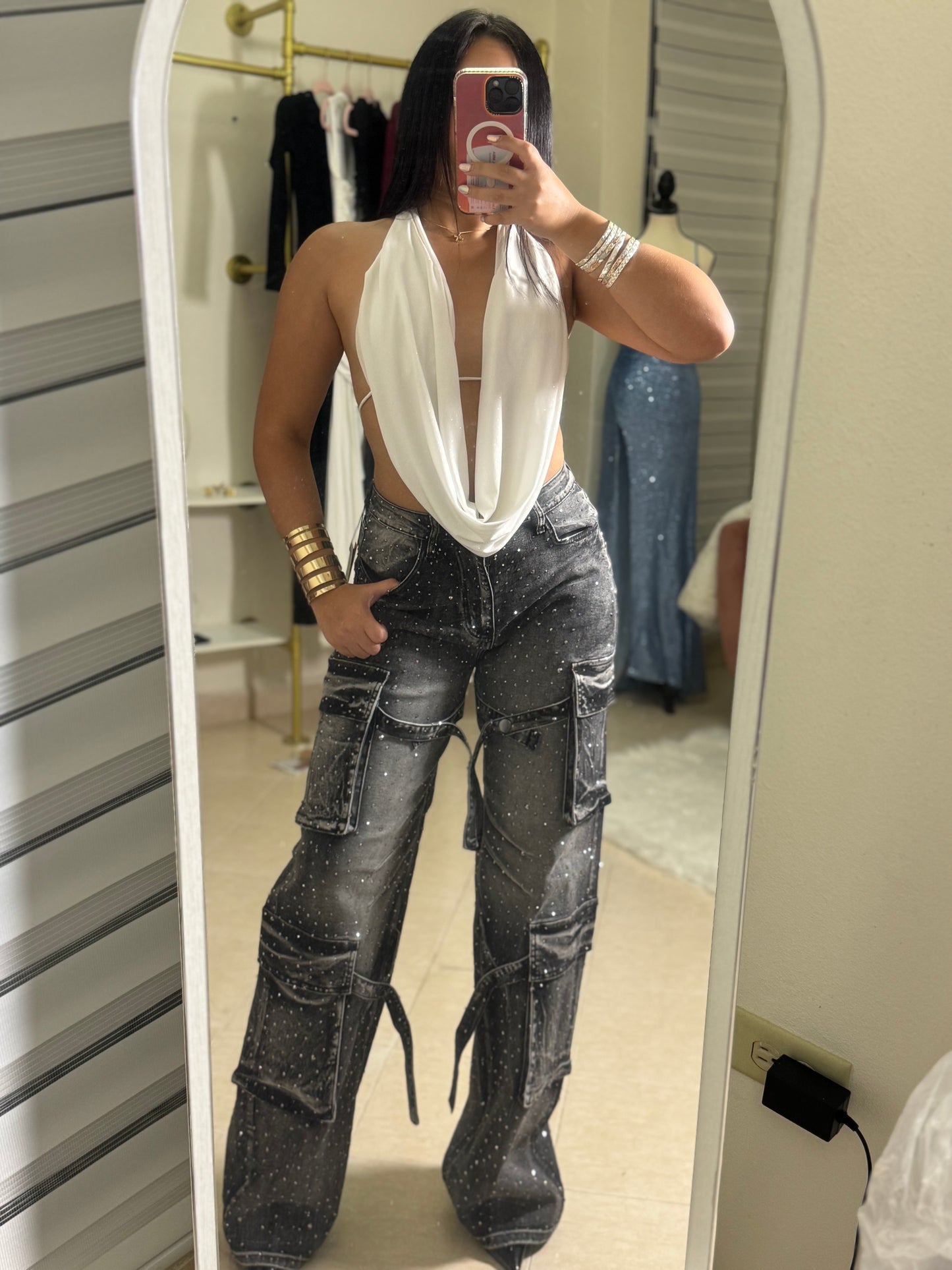 Rhinestone Cargo in Black