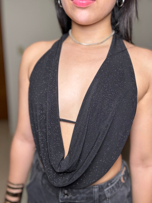 Glitter Halter Top Black