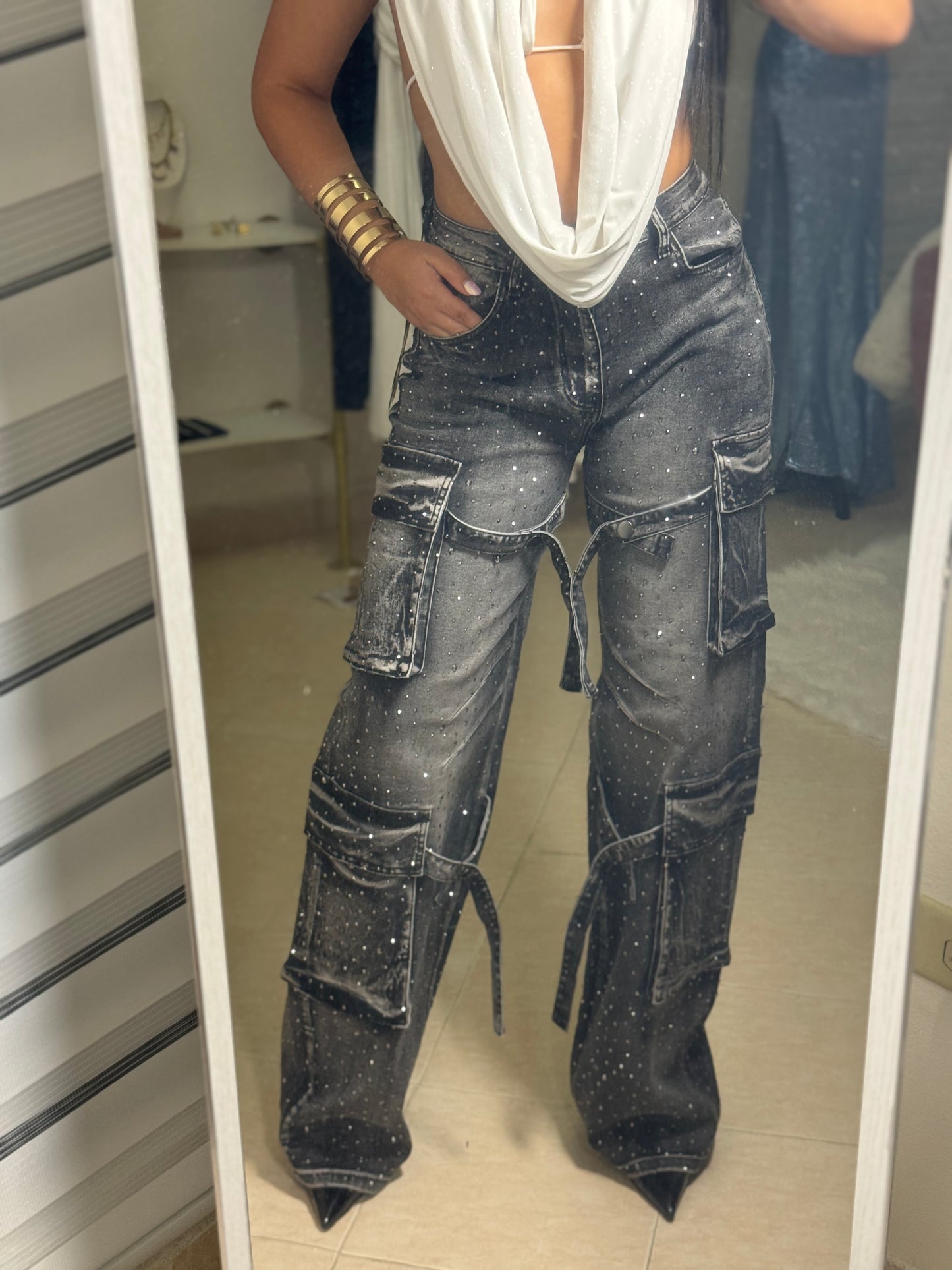 Rhinestone Cargo in Black